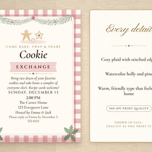 Christmas Cookie Exchange Invitation Printable, Cozy Plaid Cottage, Holiday Cookie Swap Party Invite 5x7 image 2