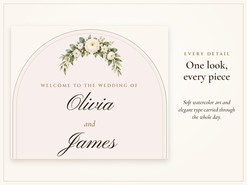 Wedding Sign Bundle, Sage Garden Watercolor Reception Suite with Seating Chart, Place Cards, Welcome Sign and 30 Signs, Names Typeset image 2