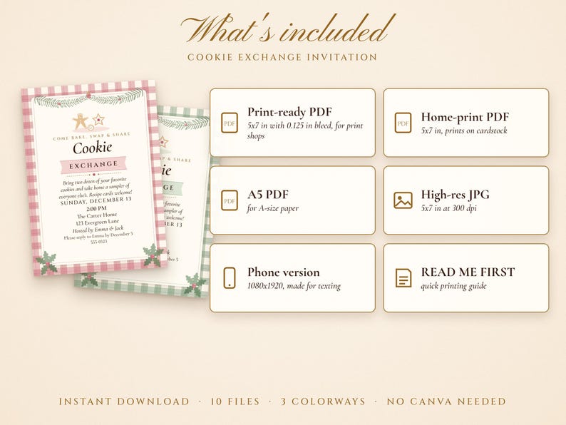 Christmas Cookie Exchange Invitation Printable, Cozy Plaid Cottage, Holiday Cookie Swap Party Invite 5x7 image 3