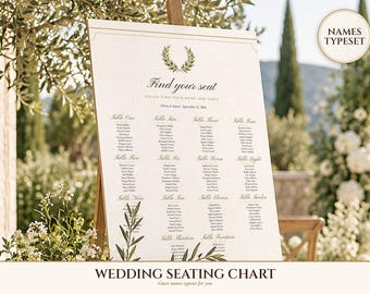 Wedding Seating Chart Template, Guest Names Typeset for You, Old Money Ivory Find Your Seat Cards and Sign, 18x24 24x36