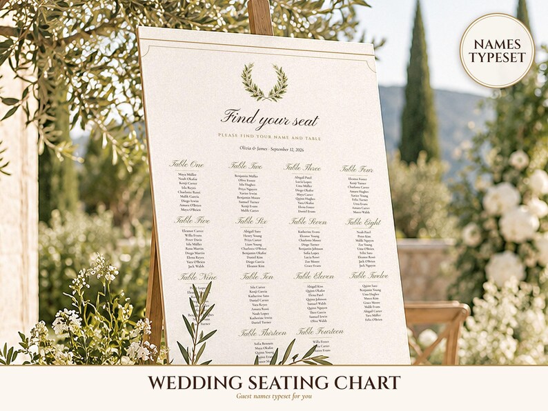 Wedding Seating Chart Template, Guest Names Typeset for You, Old Money Ivory Find Your Seat Cards and Sign, 18x24 24x36 image 1
