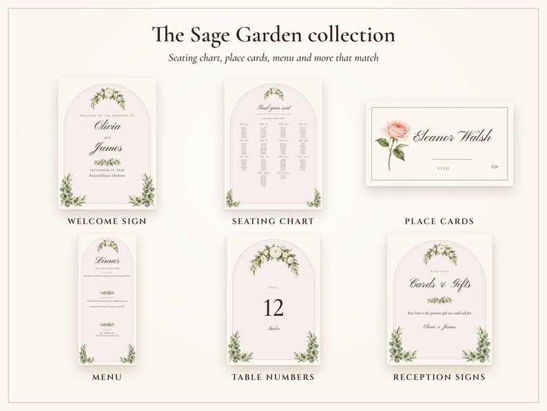 Wedding Welcome Sign Template, Sage Garden Watercolor Welcome to Our Wedding Sign, 18x24 24x36, Names Added for You image 8
