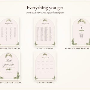 Wedding Seating Chart Template, Guest Names Typeset for You, Sage Garden Watercolor Find Your Seat Cards and Sign, 18x24 24x36 image 3