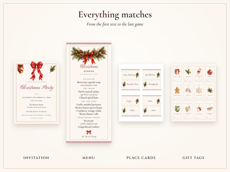 Christmas Party Bundle, Invitation, Dinner Menu, Place Cards and 20 Games, Matching Holiday Party Printables, Done for You image 8