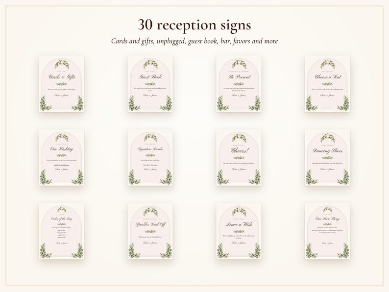 Wedding Sign Bundle, Sage Garden Watercolor Reception Suite with Seating Chart, Place Cards, Welcome Sign and 30 Signs, Names Typeset image 4