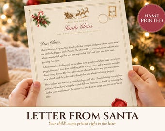 Personalized Letter from Santa, Nice List Certificate and North Pole Envelope, Santa Letter Set Printed with Your Child's Name