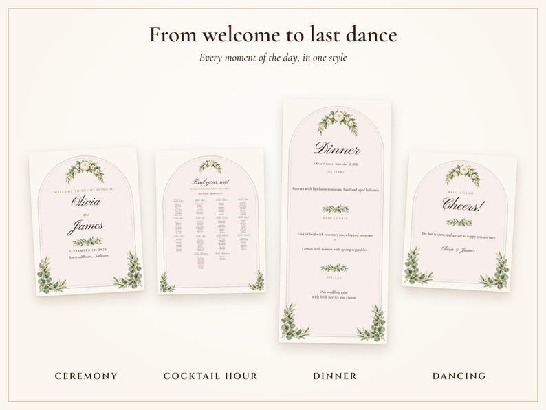 Wedding Sign Bundle, Sage Garden Watercolor Reception Suite with Seating Chart, Place Cards, Welcome Sign and 30 Signs, Names Typeset image 8
