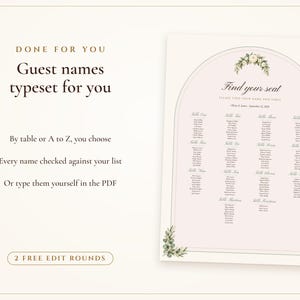 Wedding Seating Chart Template, Guest Names Typeset for You, Sage Garden Watercolor Find Your Seat Cards and Sign, 18x24 24x36 image 7