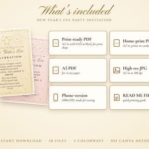 New Year's Eve Party Invitation Printable, Champagne Sparkle NYE Countdown Party Invite 5x7, Instant Download PDF and Phone Text Invite image 3