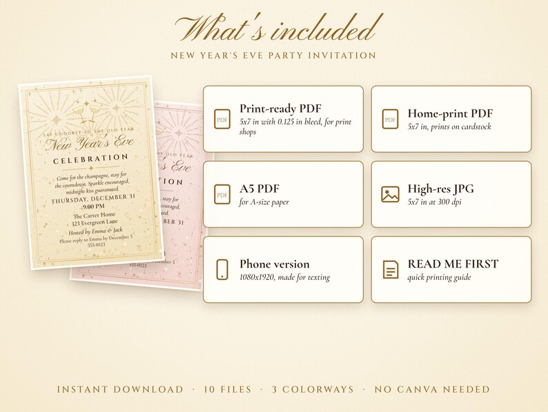 New Year's Eve Party Invitation Printable, Champagne Sparkle NYE Countdown Party Invite 5x7, Instant Download PDF and Phone Text Invite image 3