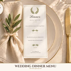 Modelo de cardápio de casamento, cartão de menu para jantar Old Money Ivory 4x9, seu cardápio diagramado para você, cardápio de recepção elegante imagem 1