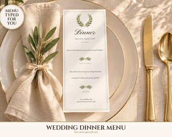 Wedding Menu Template, Old Money Ivory Dinner Menu Card 4x9, Your Menu Typeset for You, Elegant Reception Menu