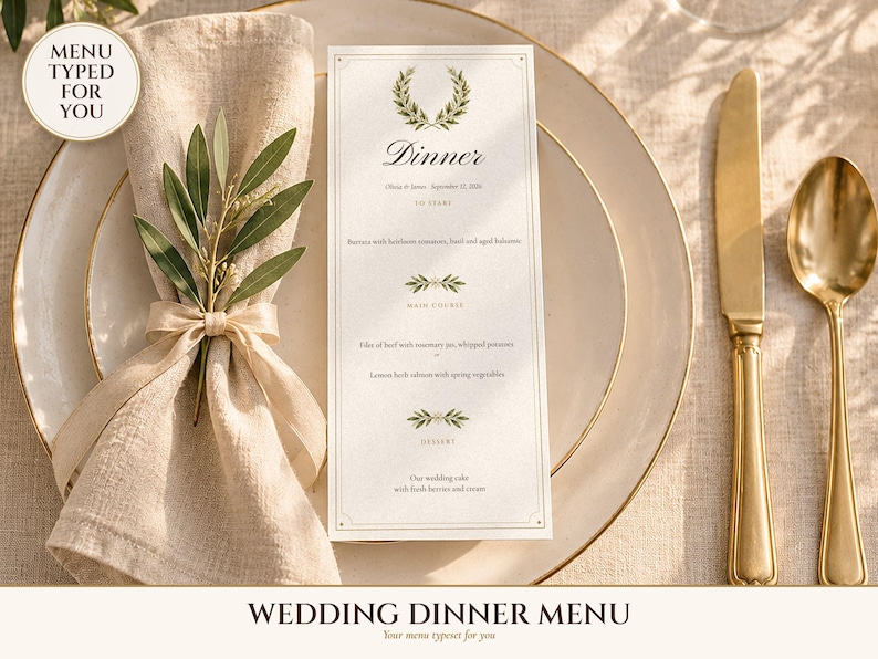 Modelo de cardápio de casamento, cartão de menu para jantar Old Money Ivory 4x9, seu cardápio diagramado para você, cardápio de recepção elegante imagem 1