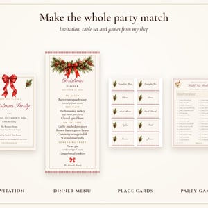 Invitación para fiesta de Navidad, invitación para fiesta navideña con lazo rojo, invitación imprimible y por mensaje de texto, lista para usar, editable 5x7 imagen 8
