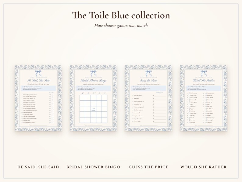 How Well Do You Know the Bride Game, Bridal Shower Trivia Printable, Something Blue Toile, Bride's Name Added, 5x7 and Letter image 8
