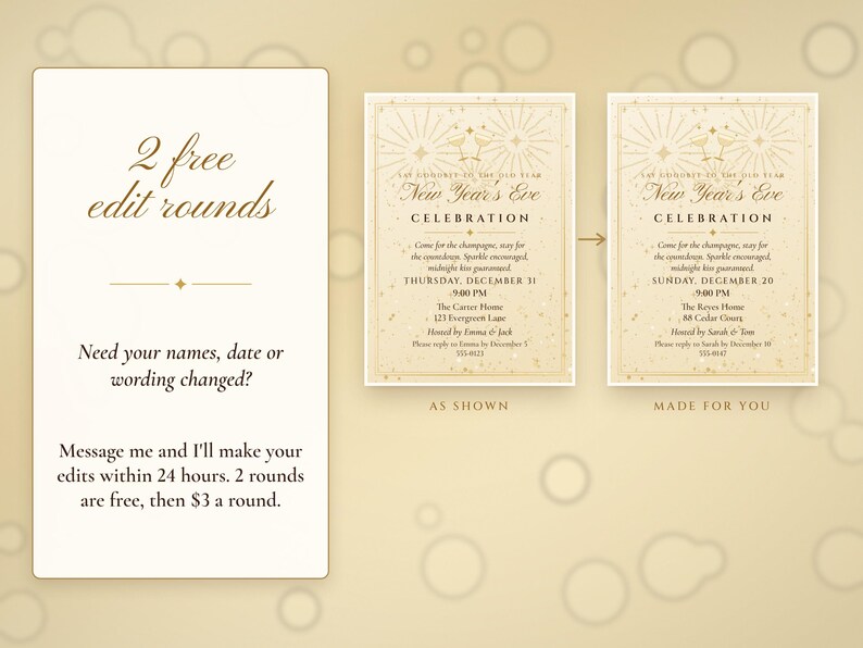 New Year's Eve Party Invitation Printable, Champagne Sparkle NYE Countdown Party Invite 5x7, Instant Download PDF and Phone Text Invite image 7