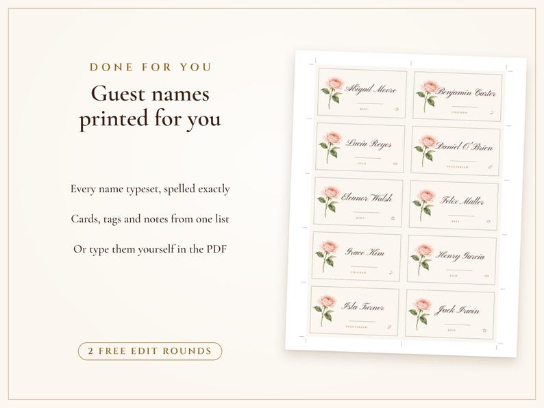Tarjetas de mesa para bodas, nombres de invitados impresos para ti, tarjetas de nombre plegables planas y plegables con acuarela de Sage Garden, etiquetas colgantes para invitados. imagen 7