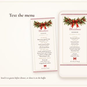 Christmas Dinner Menu and Place Cards Set, Guest Names Printed for You, Holiday Table Menu 4x9, Editable PDF Printable image 5