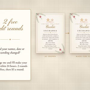 Christmas Cookie Exchange Invitation Printable, Elegant Ivory & Gold, Holiday Cookie Swap Party Invite 5x7 image 7