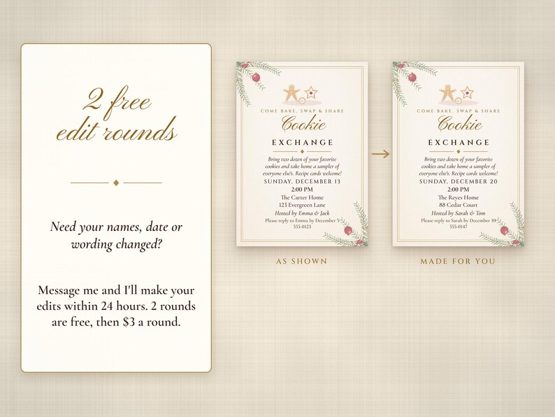 Christmas Cookie Exchange Invitation Printable, Elegant Ivory & Gold, Holiday Cookie Swap Party Invite 5x7 image 7