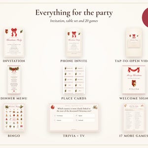 Christmas Party Bundle, Invitation, Dinner Menu, Place Cards and 20 Games, Matching Holiday Party Printables, Done for You image 3