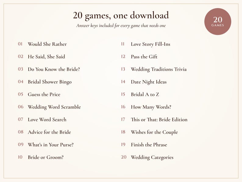 Paquete de juegos para despedida de soltera, 20 juegos imprimibles minimalistas con lazo rosa, actividad moderna para despedida de soltera, nombre de la novia añadido. imagen 3