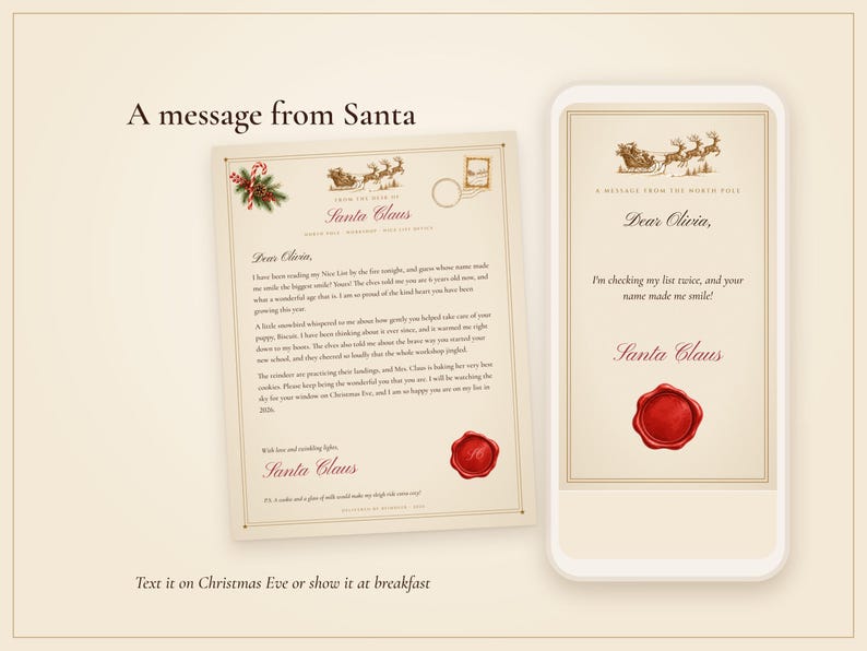 Personalized Letter from Santa, Nice List Certificate and North Pole Envelope, Santa Letter Set Printed with Your Child's Name image 5