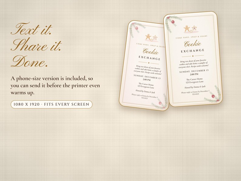 Christmas Cookie Exchange Invitation Printable, Elegant Ivory & Gold, Holiday Cookie Swap Party Invite 5x7 image 5
