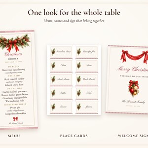 Christmas Dinner Menu and Place Cards Set, Guest Names Printed for You, Holiday Table Menu 4x9, Editable PDF Printable image 4
