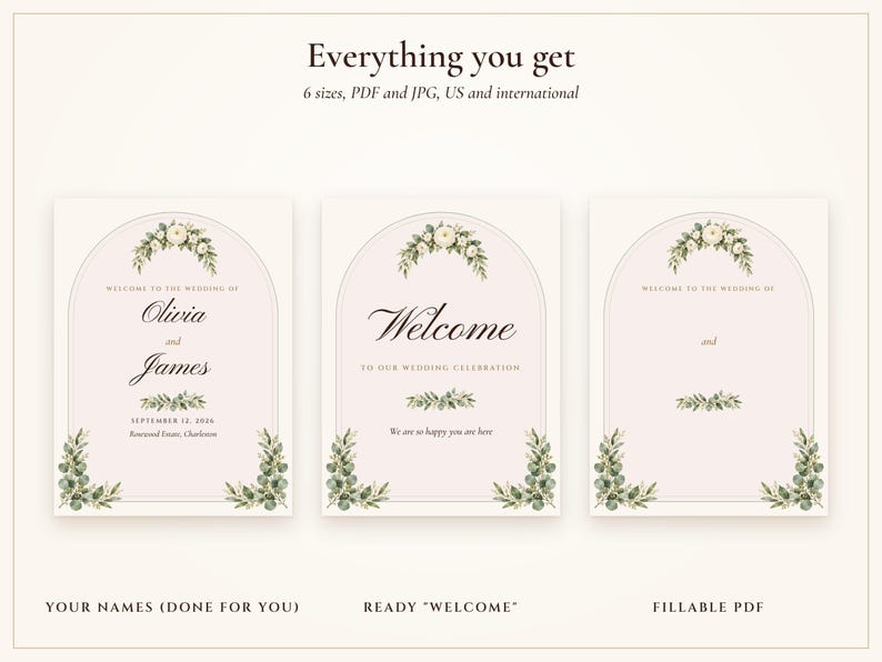 Wedding Welcome Sign Template, Sage Garden Watercolor Welcome to Our Wedding Sign, 18x24 24x36, Names Added for You image 3