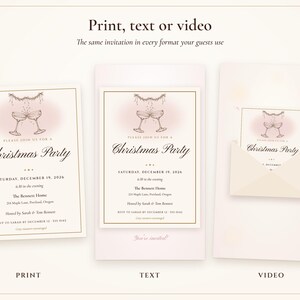 Christmas Cocktail Party Invitation, Blush and Gold Holiday Party Invite, Ink Line Coupe, Printable and Phone Invite 5x7 image 4