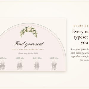 Wedding Seating Chart Template, Guest Names Typeset for You, Sage Garden Watercolor Find Your Seat Cards and Sign, 18x24 24x36 image 2