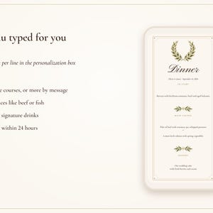 Modelo de cardápio de casamento, cartão de menu para jantar Old Money Ivory 4x9, seu cardápio diagramado para você, cardápio de recepção elegante imagem 5