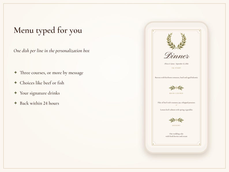 Modelo de cardápio de casamento, cartão de menu para jantar Old Money Ivory 4x9, seu cardápio diagramado para você, cardápio de recepção elegante imagem 5
