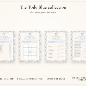 Would She Rather Bridal Shower Game, Something Blue Toile Printable, Bride's Name Added, 5x7 and Letter, Wedding Shower Game image 8