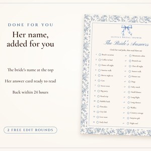 Would She Rather Bridal Shower Game, Something Blue Toile Printable, Bride's Name Added, 5x7 and Letter, Wedding Shower Game image 7