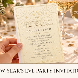 New Year's Eve Party Invitation Printable, Champagne Sparkle NYE Countdown Party Invite 5x7, Instant Download PDF and Phone Text Invite image 1