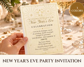 New Year's Eve Party Invitation Printable, Champagne Sparkle NYE Countdown Party Invite 5x7, Instant Download PDF and Phone Text Invite