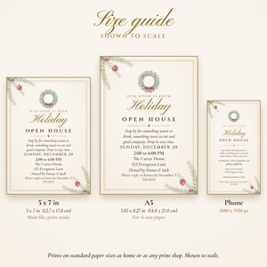 Invitación imprimible para jornada de puertas abiertas navideña, elegante color marfil y dorado, invitación navideña para jornada de puertas abiertas de 5x7 pulgadas, fiesta sin cita previa. imagen 9