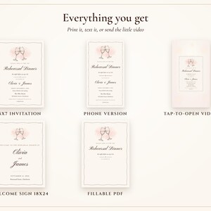 Rehearsal Dinner Invite, Ink Line Wine Glass Night Before Wedding Invitation, Phone and 5x7 Printable, Done for You image 3