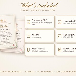 Christmas Cookie Exchange Invitation Printable, Elegant Ivory & Gold, Holiday Cookie Swap Party Invite 5x7 image 3