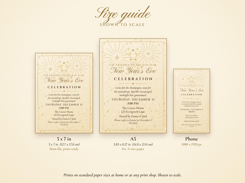 New Year's Eve Party Invitation Printable, Champagne Sparkle NYE Countdown Party Invite 5x7, Instant Download PDF and Phone Text Invite image 9