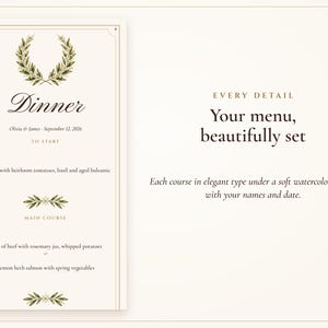 Modelo de cardápio de casamento, cartão de menu para jantar Old Money Ivory 4x9, seu cardápio diagramado para você, cardápio de recepção elegante imagem 2