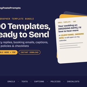 Photographer Templates Bundle, Wedding and Portrait Photography Client Emails, Instagram Captions, Booking Scripts & Checklists
