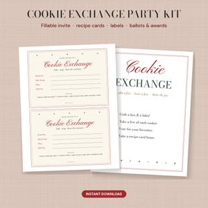 Cookie Exchange Party Kit Printable, Fillable Cookie Swap Invitation, Recipe Cards, Cookie Labels, Ballots & Awards, Christmas Party PDF