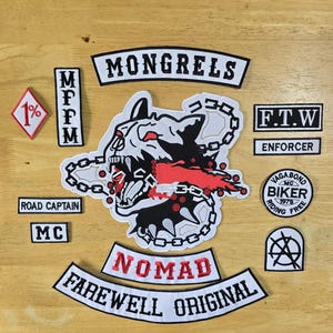 GROTE achtergrond bastaardhonden AFSCHEID ORIGINELE Geborduurde biker patches - Geborduurde patchset om op te strijken