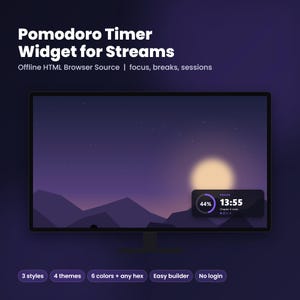 Widget de minuteur Pomodoro pour Streams, Minuteur de concentration Study With Me, Code source HTML hors ligne, 3 styles