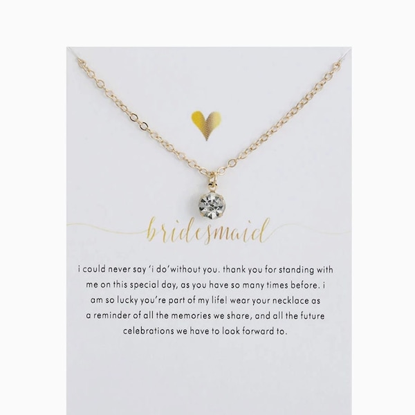 Bridesmaid Necklace with Card in Silver or Gold, Rhinestone Bridal Party Jewelry, Be My Bridesmaid Gift, Can't Tie the Knot Without You Card