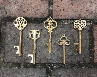 Skeleton Key Bottle Openers Gold * Assorted Designs * Antique Key Wedding Favors * Party Favors * Personalized Vintage Steampunk Rustic