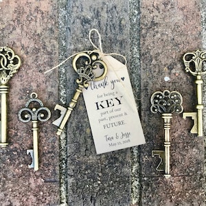 100 Mixed Style Skeleton Key Bottle Openers with Customized Tags * Personalized Tags * Antique Key Wedding Favors * Thank You for Being Key